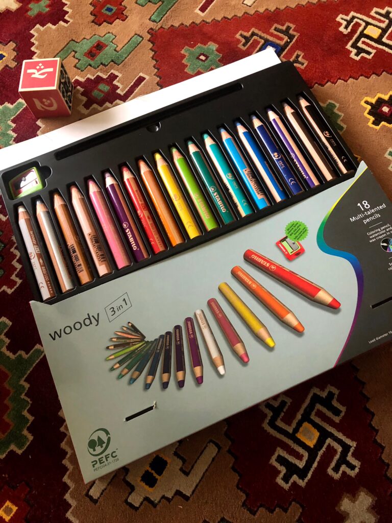 Activities for toddlers on planes: Woody 3-in-1 pencils by Stabilo