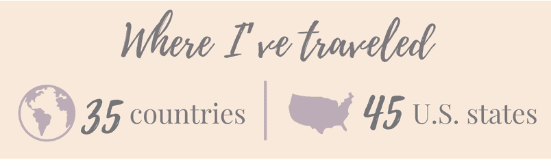 Where I've traveled: 35 countries and 45 U.S. states
